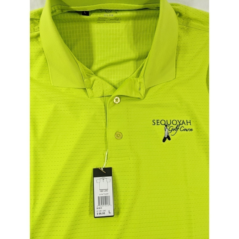NWT MONTEREY CLUB Lime Punch Sequoya Golf Course Dry Swing Golf Polo Large